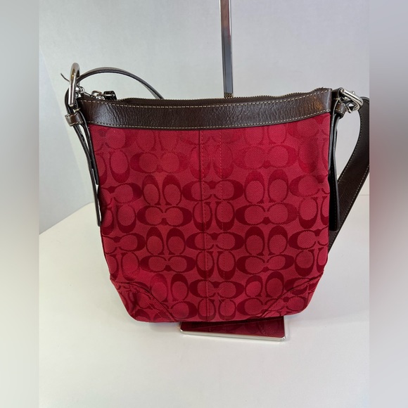 Coach Handbags - Coach Red Jacquard Crossbody w/Brown Leather Strap w/COA
